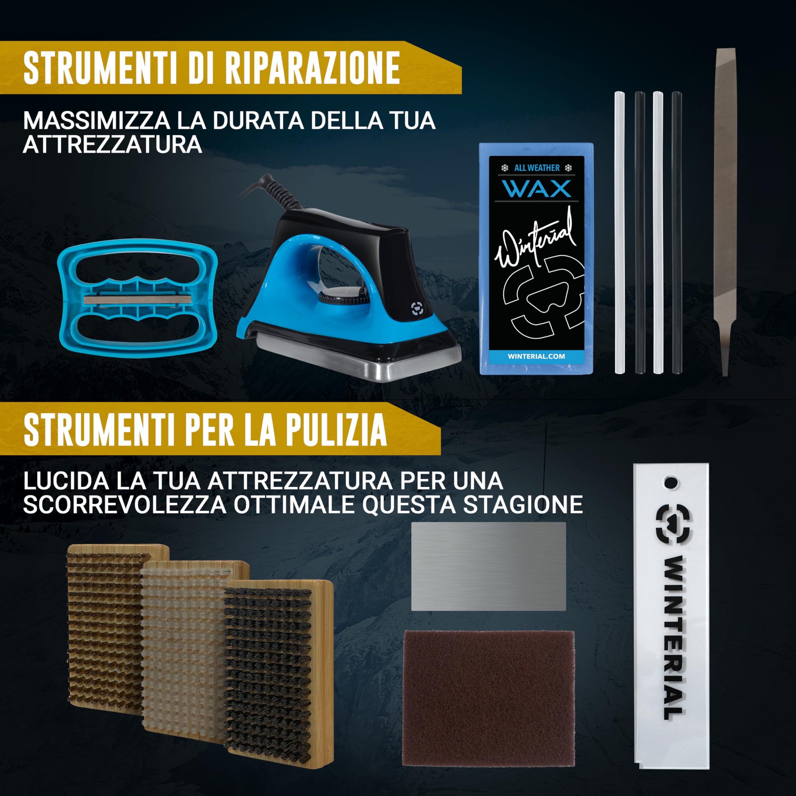 Winterial Kit di Messa a Punto per Snowboard e Sci, con Ferro, Cera per Snowboard per Tutte Le Temperature