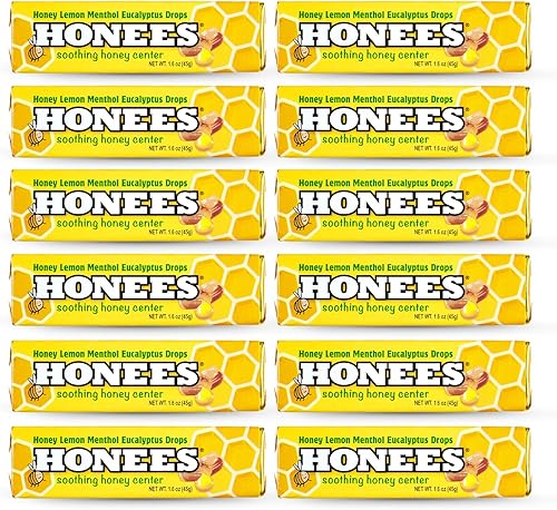 Honees Gotas rellenas de miel y limón para la tos, rellenas de miel, mentol, limón y eucalipto, nada artificial, pastillas naturales para el dolor