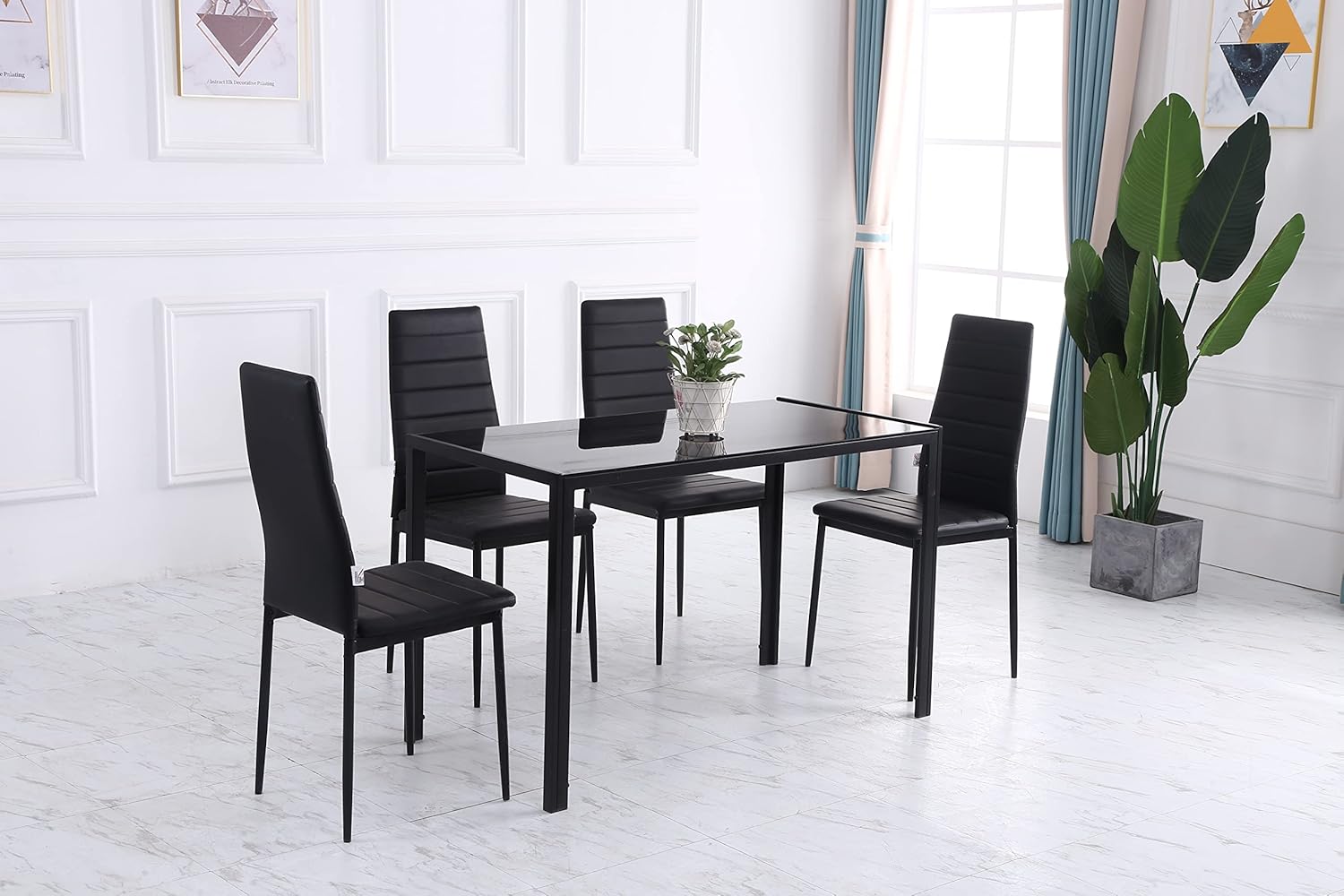 HomeBelongs Modern Black Dining Table Set of 4 Stylish Kitchen Dining