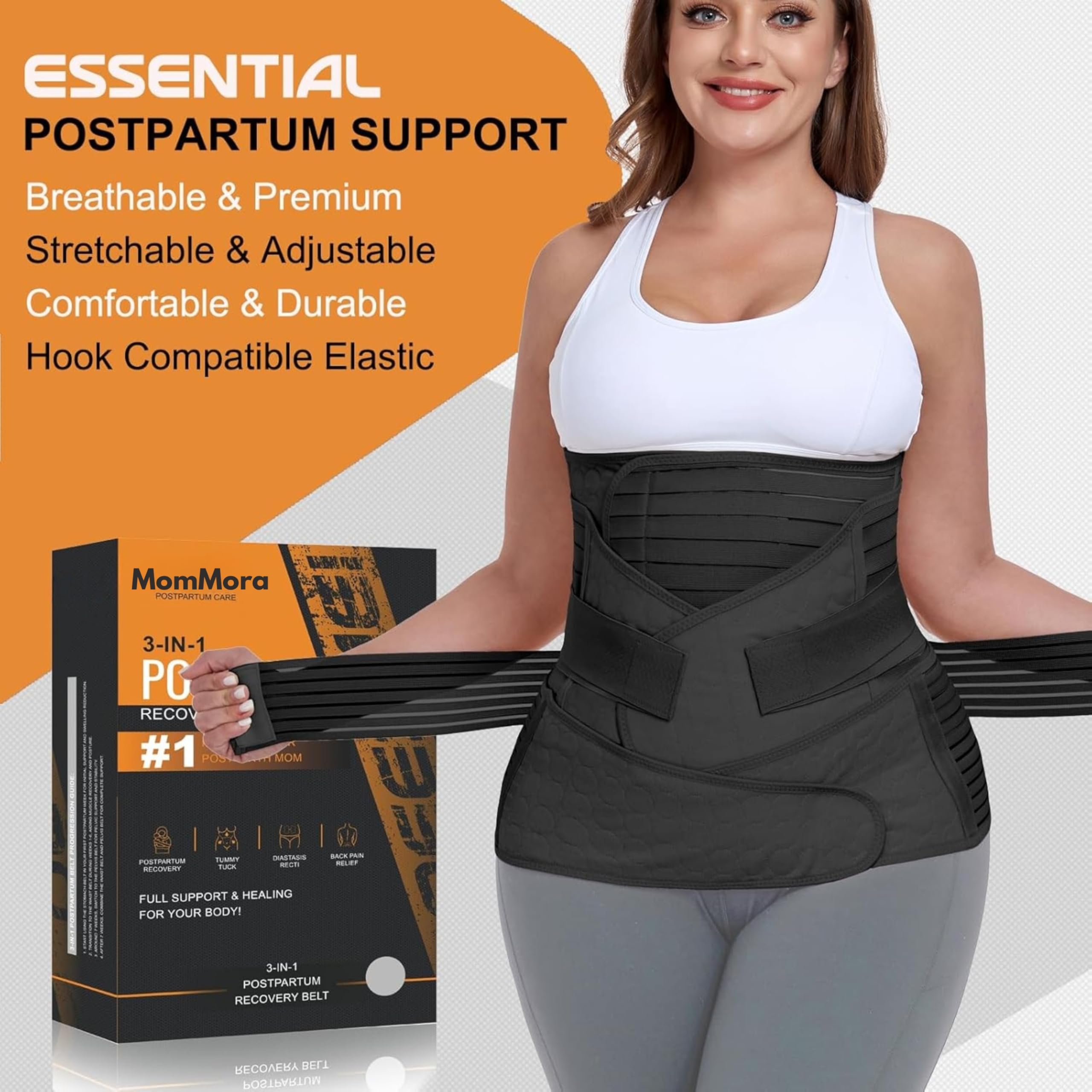 3-in-1 Post Pregnancy Abdominal Belt for Women – C-Section Abdomen Belt & Belly Wrap for After Delivery Recovery – Adjustable Postpartum Belt, Maternity Belt for Waist, Pelvis & Tummy Support (Free Size) (BLACK) - Image 3 thumbnail