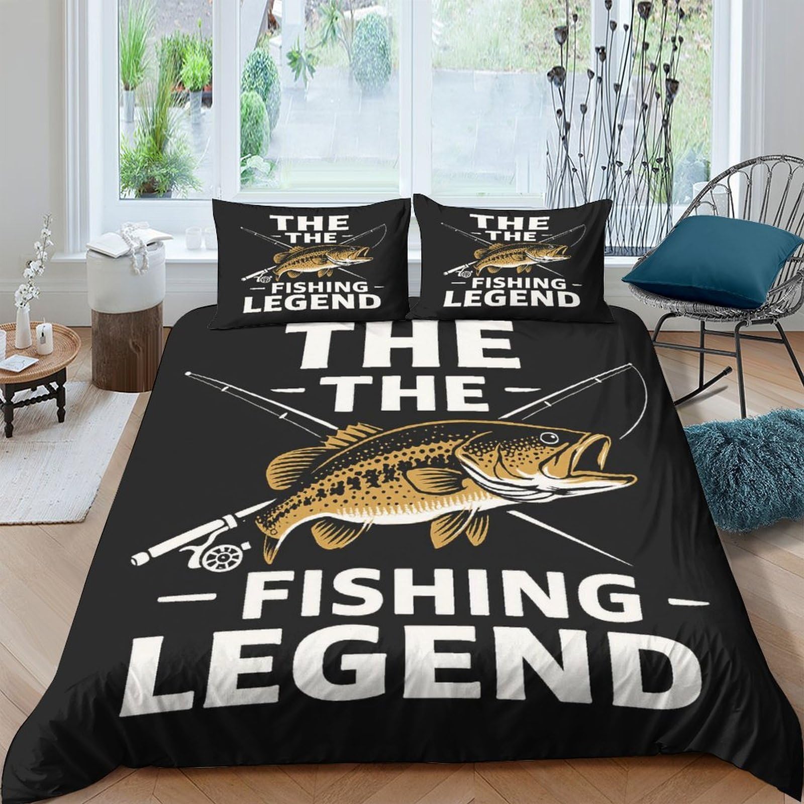 GPLZQXKJNH 3D Printed Fishing Legend Duvet Cover Microfiber Soft Breathable Pike Bedding Set with 2 Pillowcases for Bedroom Decor Single（135x200cm）