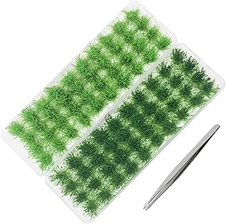 Cayway 3 PCS Static Grass Tuft Model Grass Tufts Terrain Model Kit Resin Static Scenery Model Miniature Shrubs Bushes and Tweezers for Train Landscape Railway Artificial Grass Modeling
