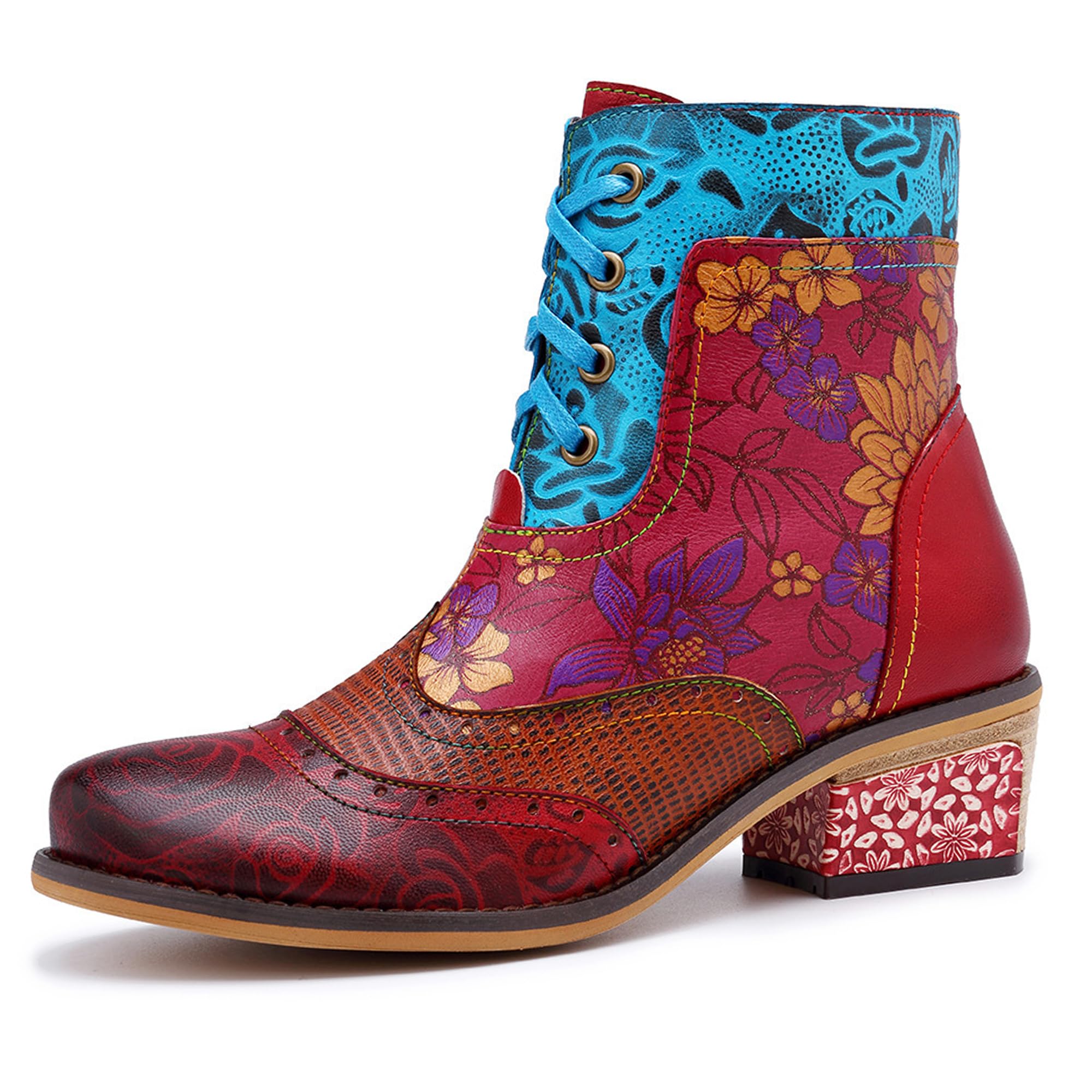 Women's Handmade Retro Lambskin High Heel Boots, Colorful Painting, Metallic Style - Fashion, Comfortable, Durable, Unique Minority Style