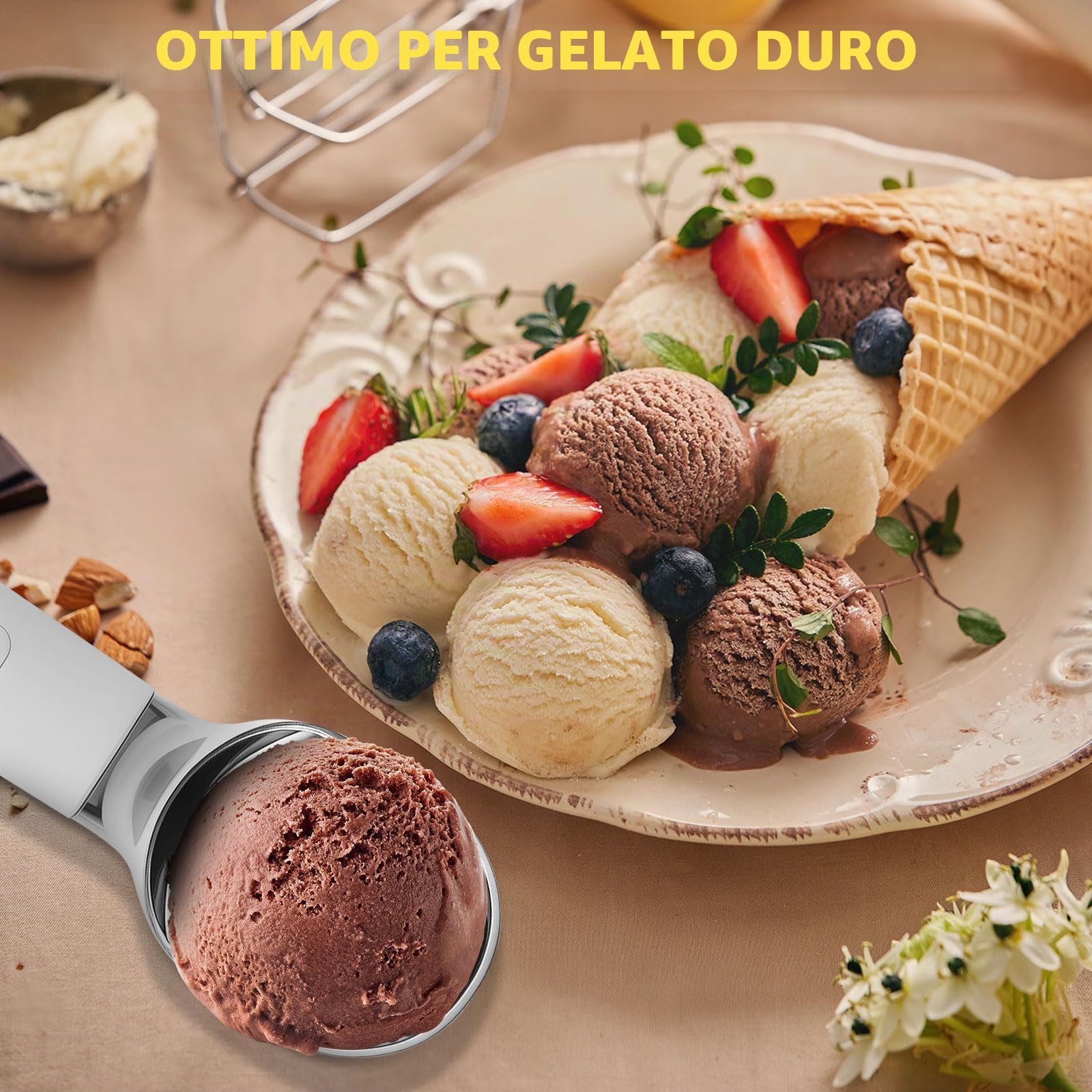 Cucchiaio per gelato riscaldato creativo professionale kit cucchiaio per ghiaccio sicuro cucchiaio autoriscaldante comodo set paletta per gelato ricaricabile per ghiaccio duro