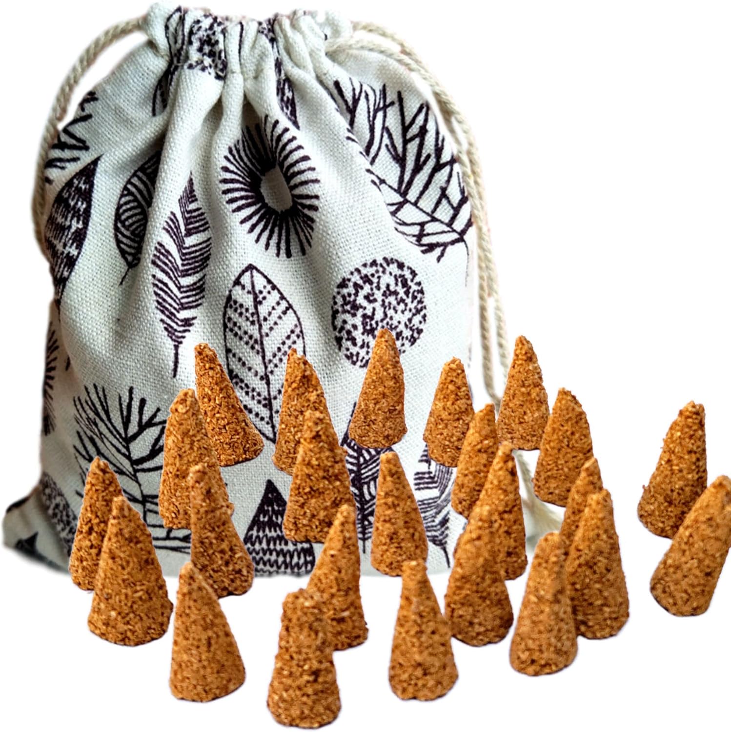 Palo Santo Cones 48 Pack w/Storage Bag, 100% Pure Wood Palo Santo Incense Cones Holy Wood Powder Ground Palo Santo Sticks, Bursera Palo Santo Smudge Cone Incense Bulk Set (Palo Santo Cones - 48)