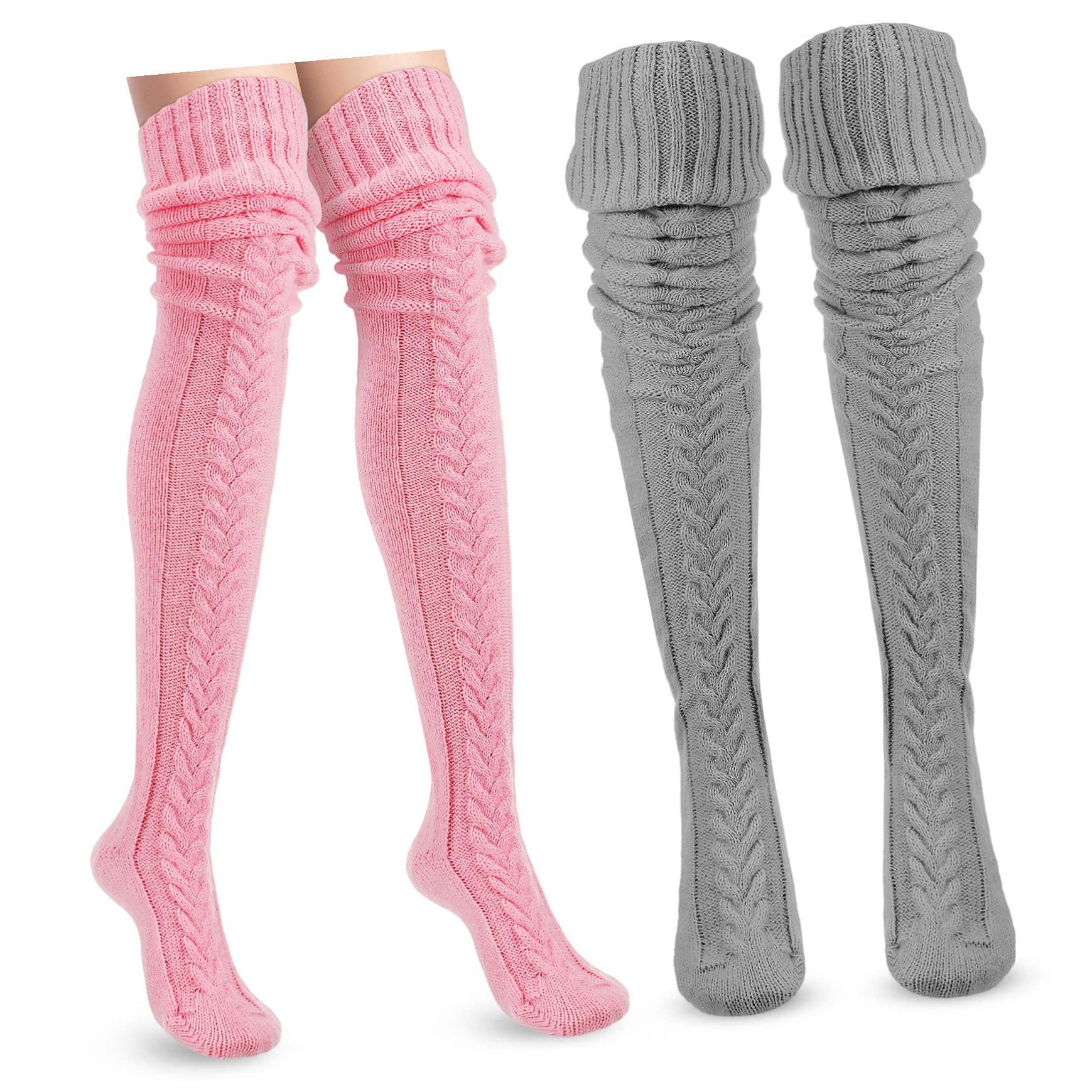 Gatuida 2 Paar Damen Overknee Socken aus Gewebe, Gestrickt
