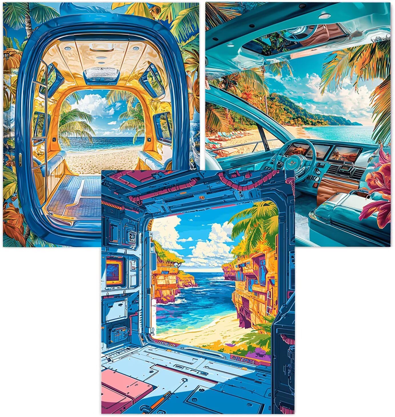 Cnyaunfi 3 Pezzi Oceano Pittura Diamante Fai-Da-Te 5D Blu Diamond Painting Kit Completo per, Hobby Creativi Adulti, Pittura Diamante Artigianale Per La Decorazione Della Parete Di Casa 70x90cm YF-3104