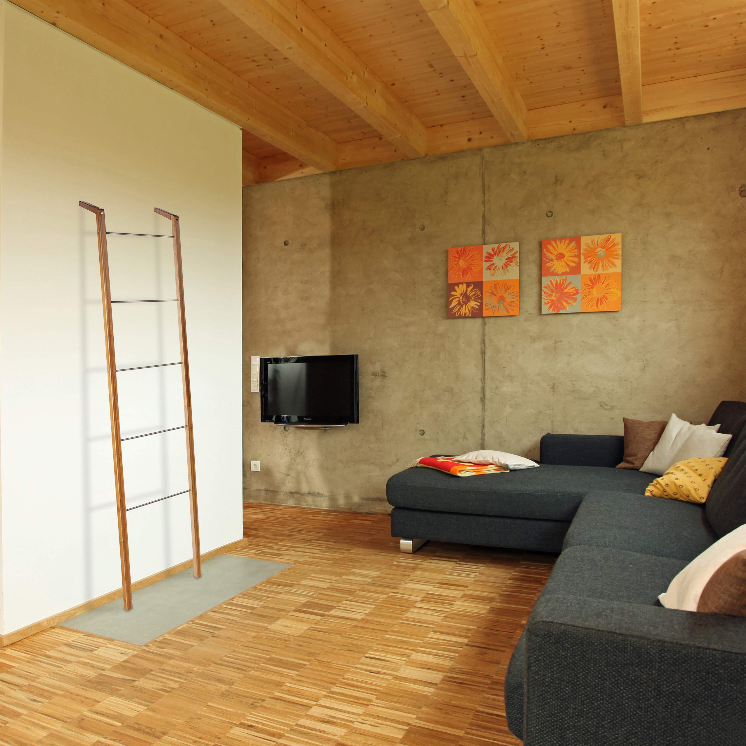 Relaxdays Portasciugamani a Scala, in Bambù, Bagno e Cucina, 5 Pioli, Appendiabiti e Teli, HxLxP: 180x35x20 cm, Naturale