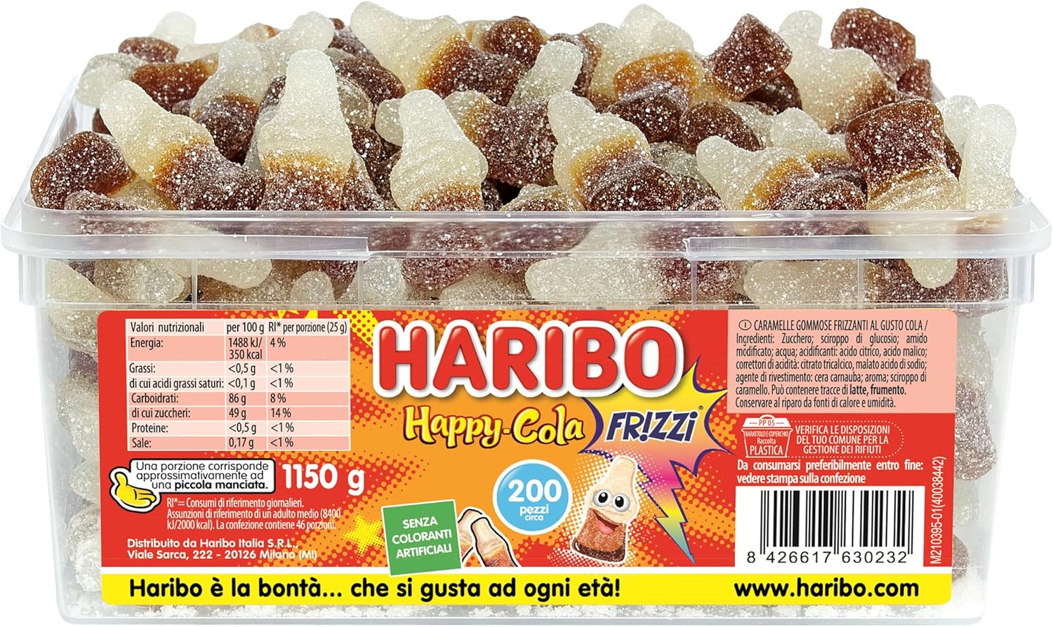 Haribo Happy Cola Frizz, Caramelle Gommose Frizzanti, Gusto Cola