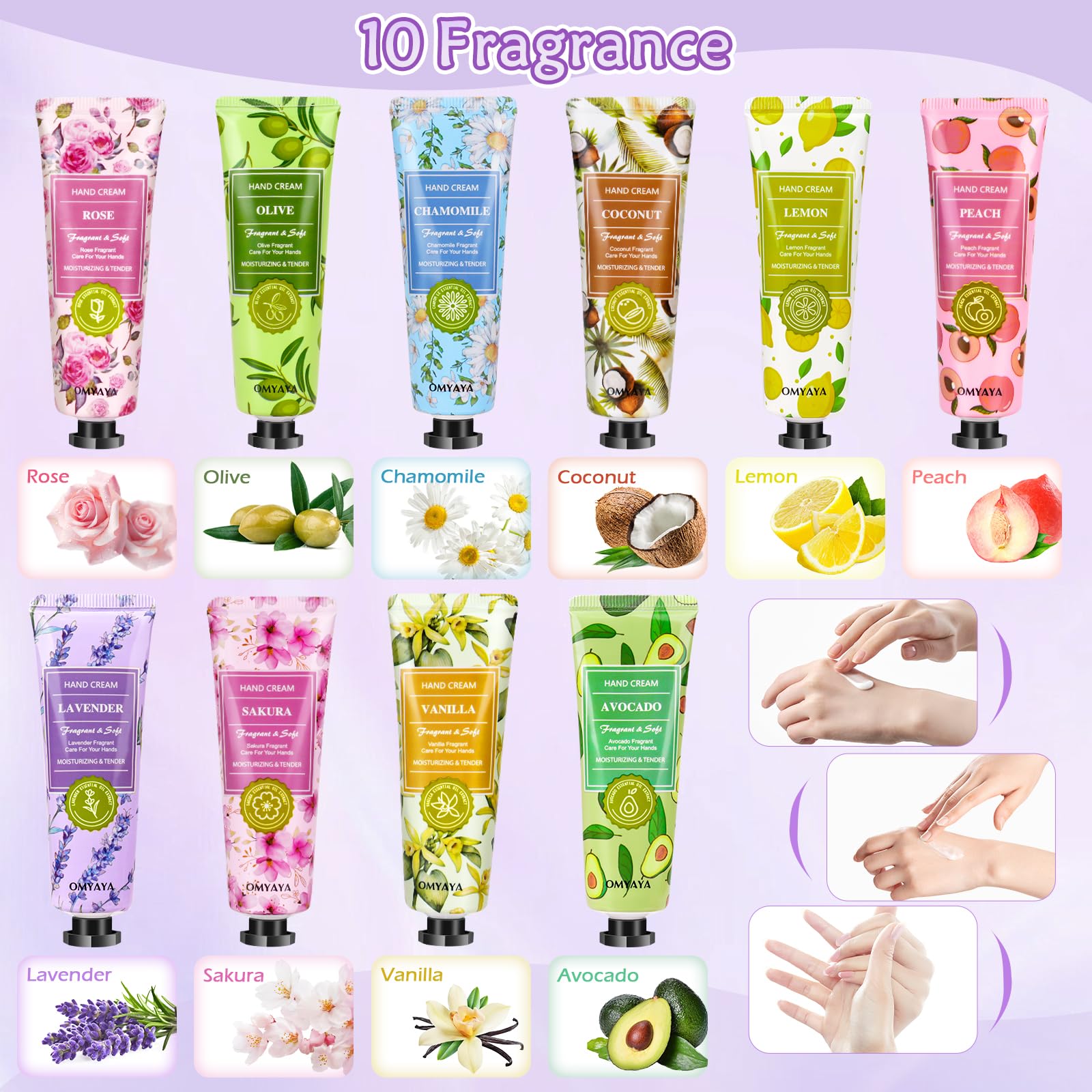 Cremas de Manos Mini, 60 x 30ml mini set de regalo para mujer crema mano perfumada para manos y pies, ideal para manos secas y agrietadas, pequeño regalo para mujer, novia, Navidad, cumpleaños - 3