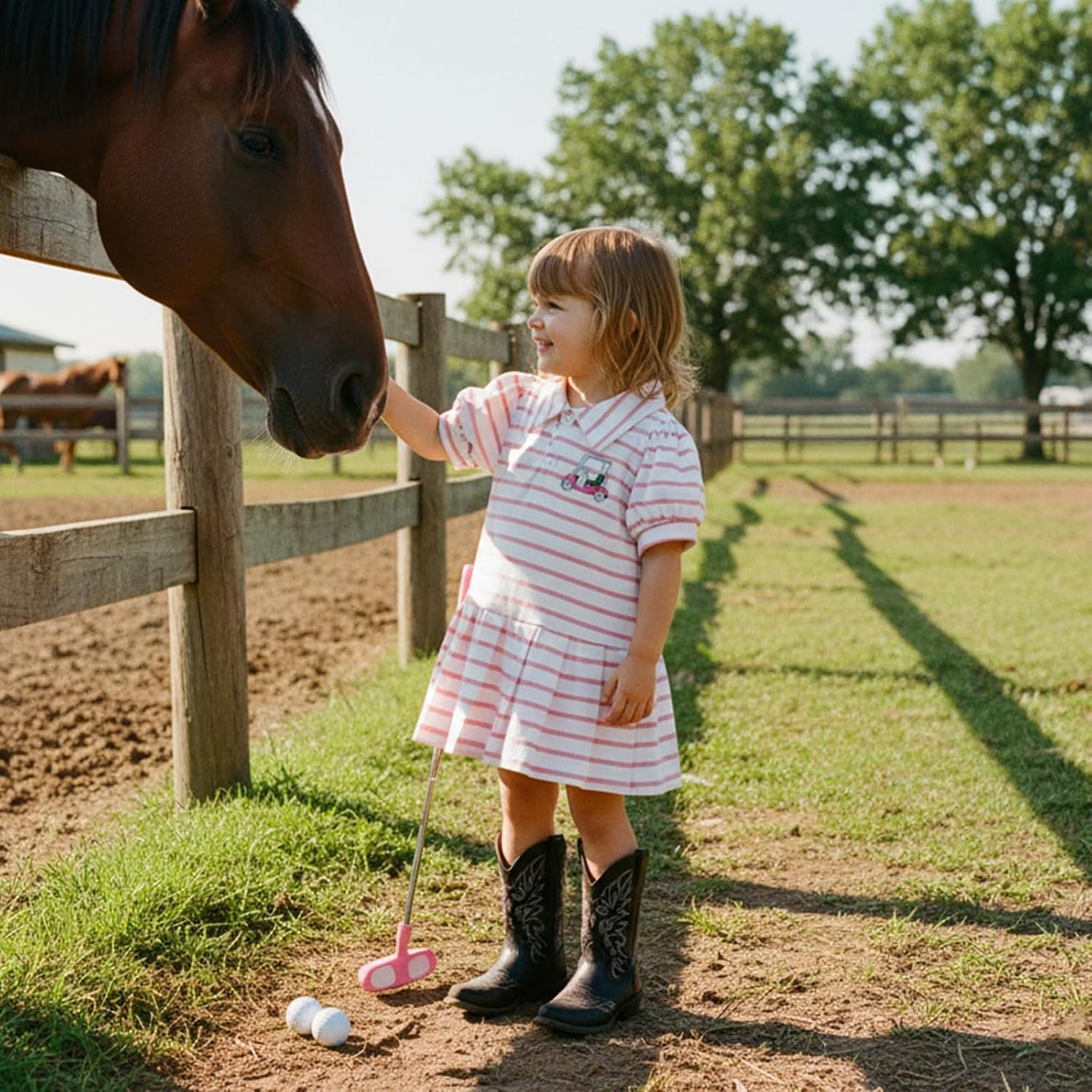 Toddler Baby Girl Golf Dress Outfit Golf Cart Embroidery Short Sleeve A Line Tennis Plaid Dresses Kids Summer Clothes - Image 2