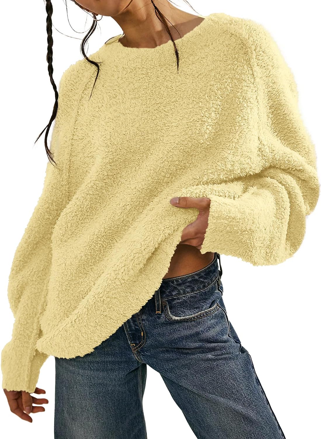 Beaully Women's Oversized Long Sleeve Crewneck Fuzzy Knit Warm Sweaters Fall Pullover Sweater Tops
