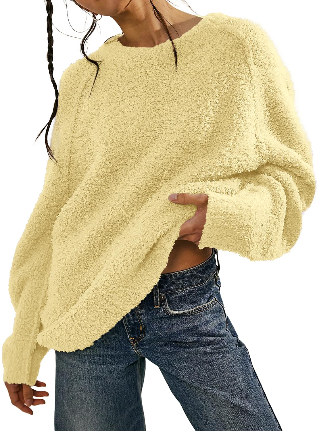 Beaully Women's Oversized Long Sleeve Crewneck Fuzzy Knit Warm Sweaters