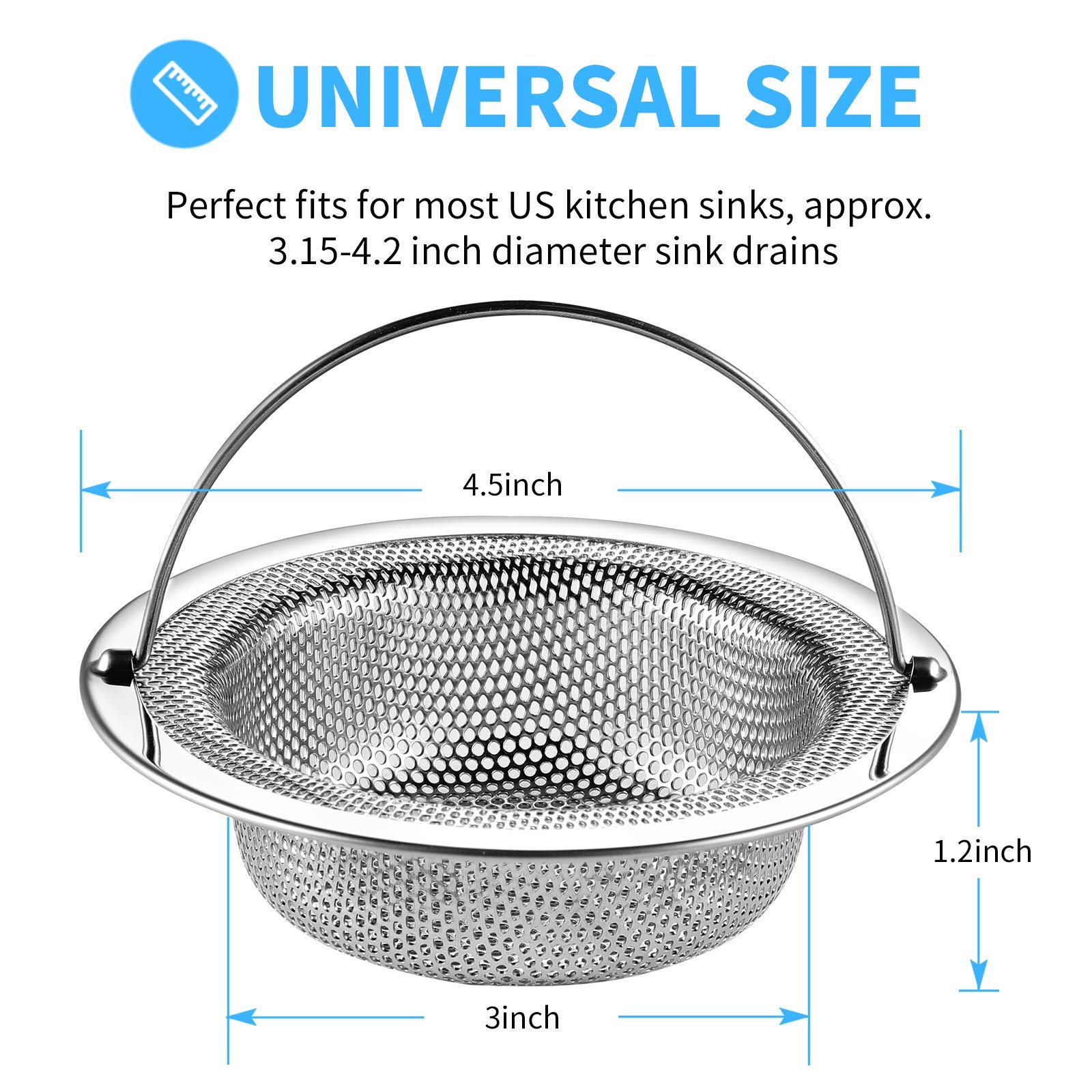 JULUJU 2 Pack Upgrade Kitchen Sink Strainer (Sink Drain Strainer) - 304 Stainless Steel Rust Free, Fordable Handle, 4.5 Inch Diameter - Image 3
