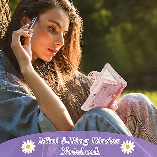 Miniatura 3 de 2 juegos de mini carpetas transparentes de 3 anillos con papel interior, mini carpeta de PVC, cuaderno de hojas sueltas, cuaderno de 3 anillas,