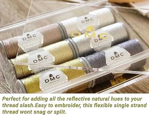 Miniatura 4 de DMC - Hilo metálico para bordar, juego de diamantes, hilos de coser, oro clarooscuro, paquete de plata clara. Kit de bordado a mano y brillo de