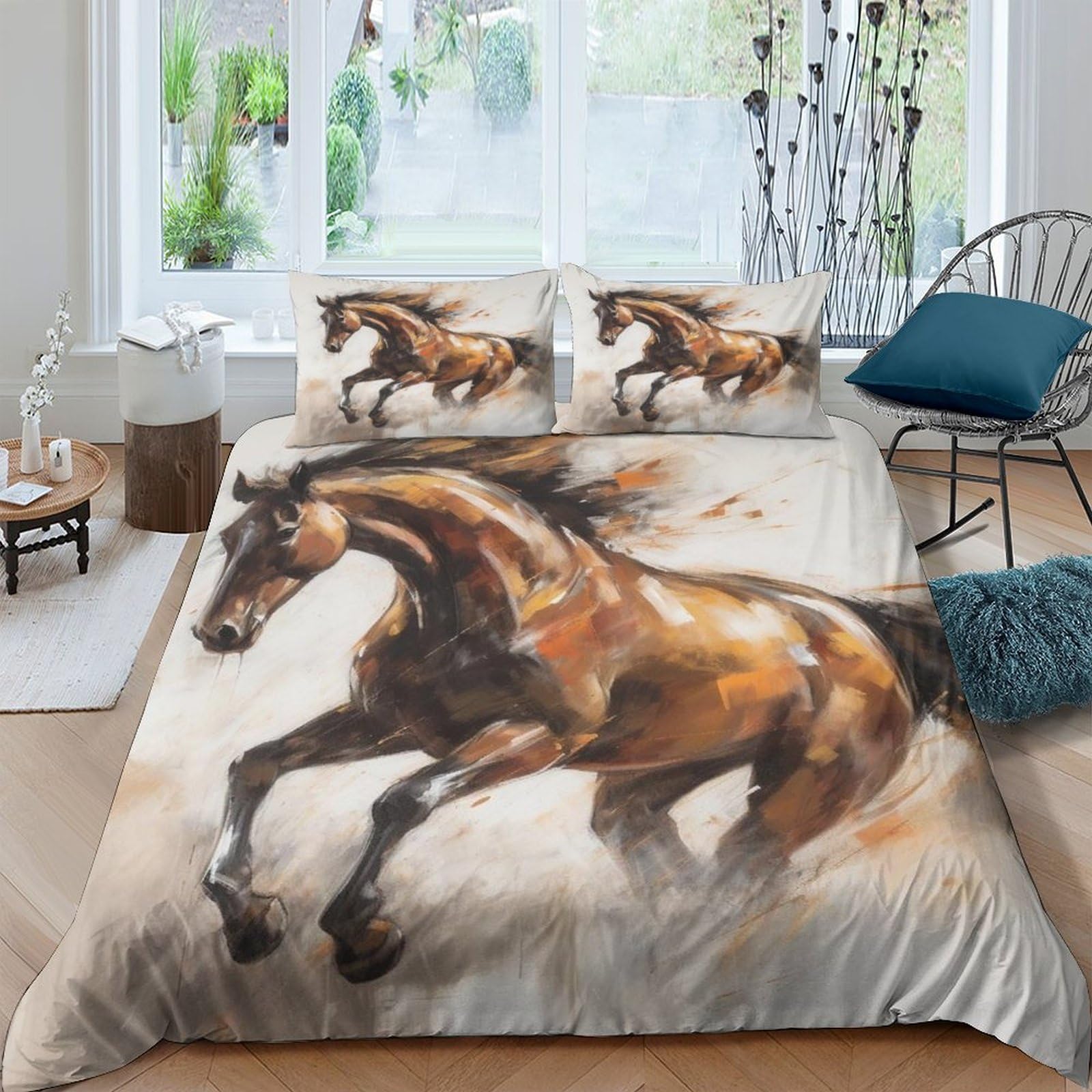 Ctjqhvkz Style-6 3D Printed Running Horse Fitted Sheet Microfiber Breathable Brown Galloping Horse Mattress Cover For Bedroom Guest Room Decor Single（135X200cm）