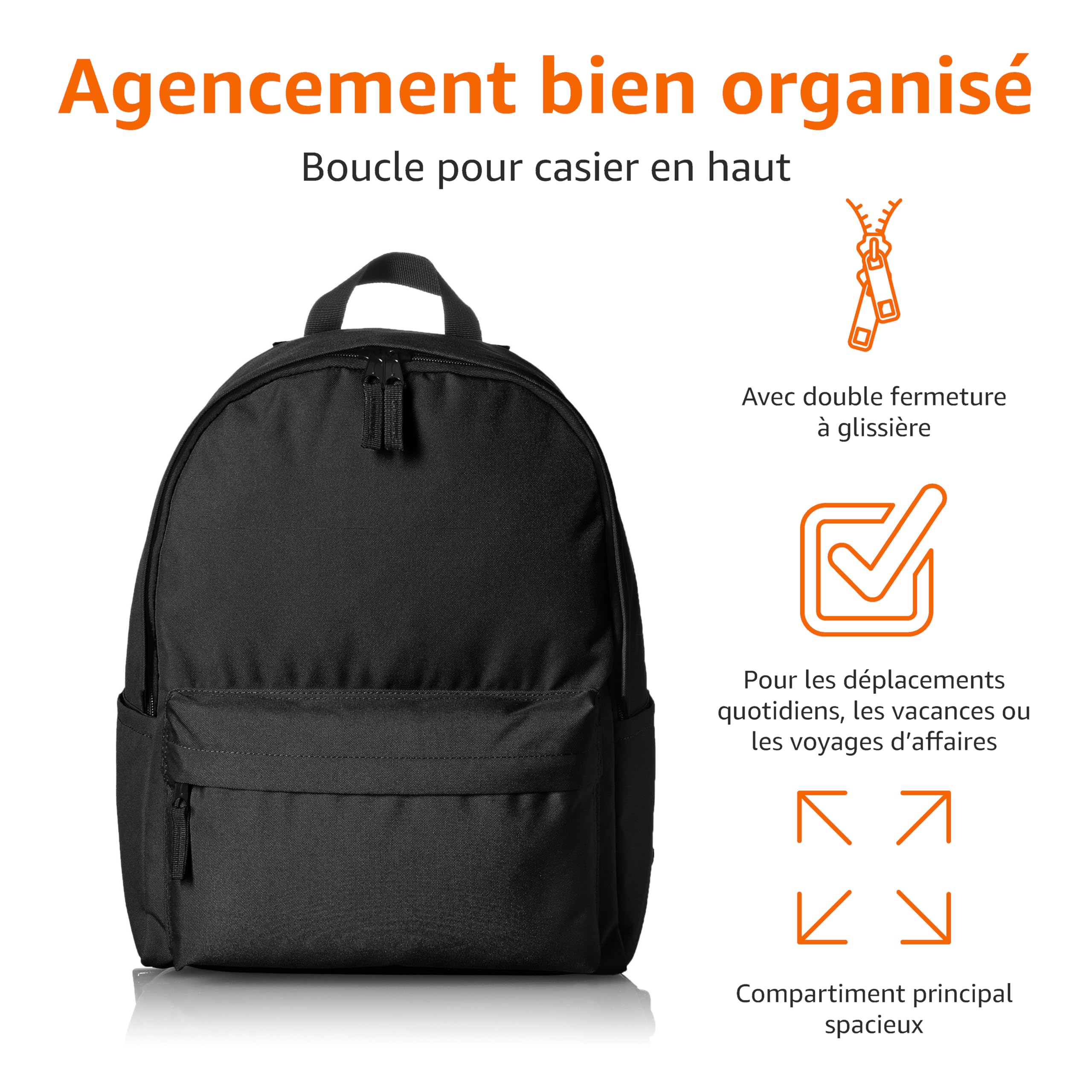 Amazon Basics, Sac à Dos Classique/Décontracté/Scolaire, Noir, Lot de 1