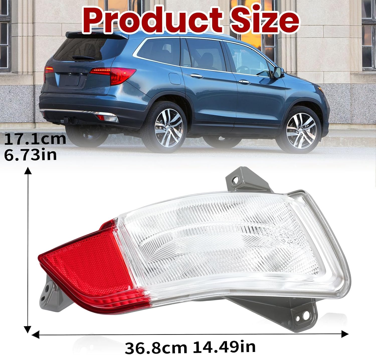 Rear Bumper Light for Honda Pilot 2016 2017 2018 Back Up Light Reflector Lamp Replaces HO2883100 34500-TG7-A02(Right Passenger Side)