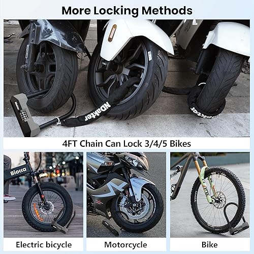 Miniatura 7 de NDakter Candados de bicicleta resistentes antirrobo, cerradura en U de combinación de motocicleta de 0.709 in con cadena de 4 pies, cerradura de