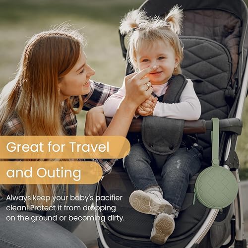 Miniatura 5 de Estuche para chupete, paquete de 2 fundas de silicona para bebé, contenedor protector de almacenamiento que se fija a cochecitos y bolsas de pañales