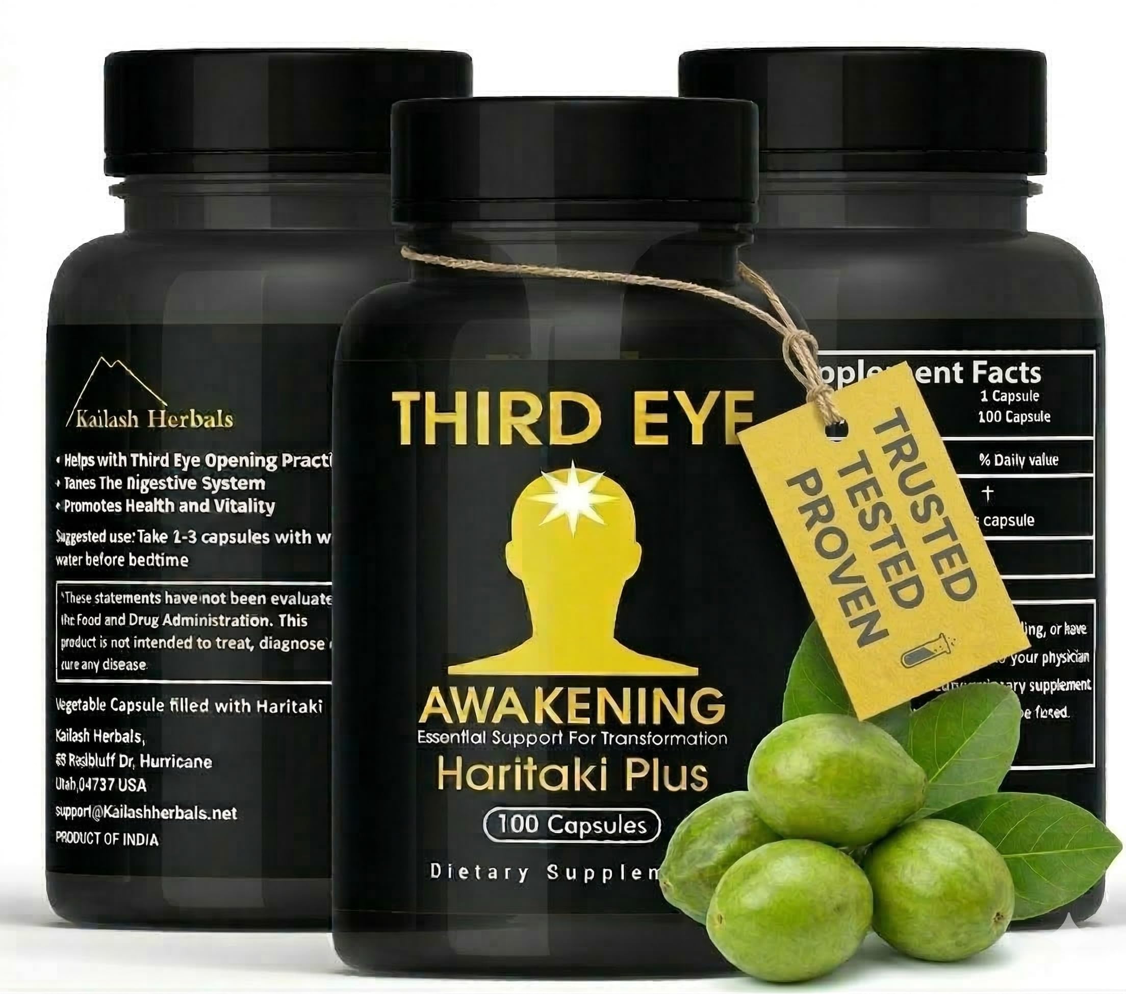 Third Eye Awakening – Organic Haritaki Capsules (Terminalia Chebula) – 650 mg – 100 Vegan Capsules – Ayurvedic Herbal Supplement