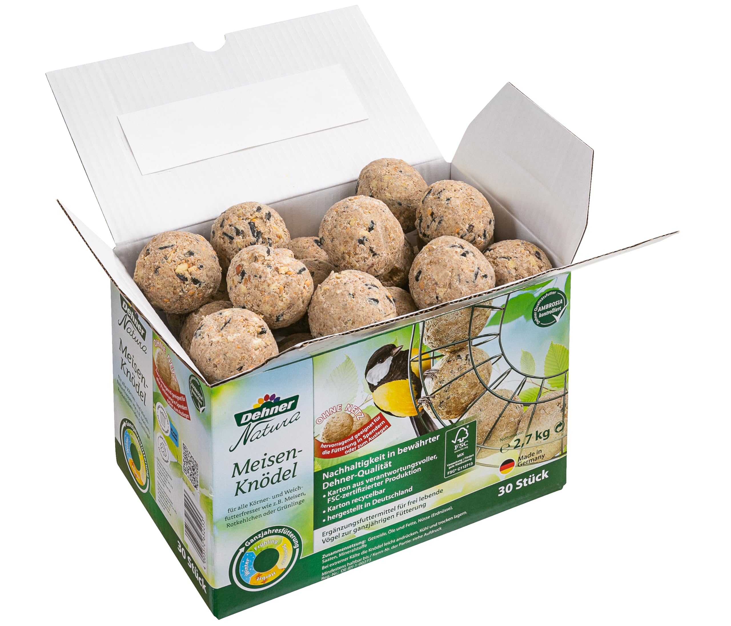 Dehner Natura Mangime per uccelli selvatici palline per cinciallegre 2,7 kg 30 pezzi