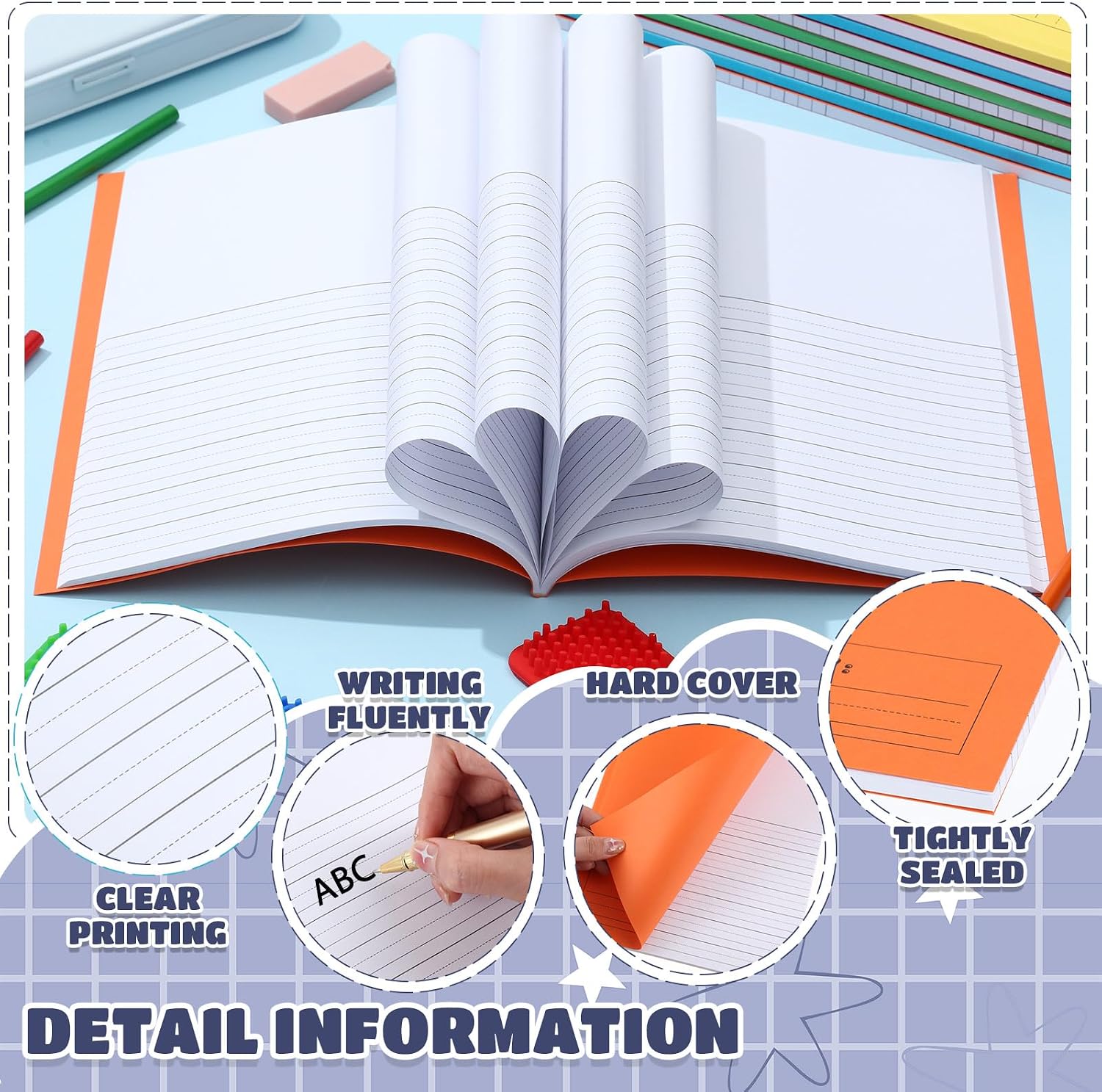 Henoyso 12 Pcs Primary Composition Notebooks k-2 for Kids, 120 Pages Draw and Write Journal Bulk for Kindergarten Classroom Preschool Teachers, Back to School Supplies (Dark Color)