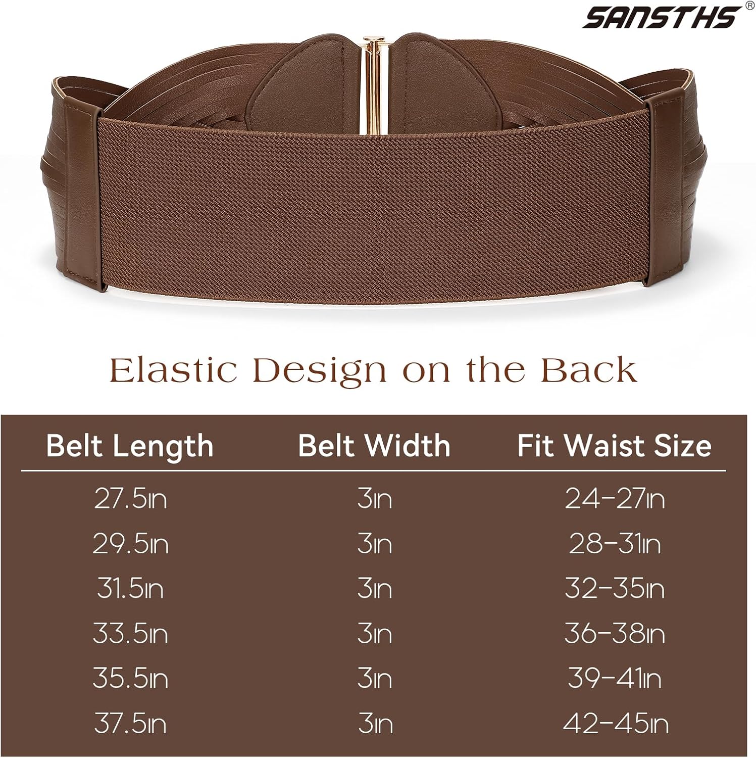 Women Wide Elastic Belts for Dresses Vintage Fashion Stretchy Waist Belts Ladies Cinch Belts Leather Waistband - Image 6