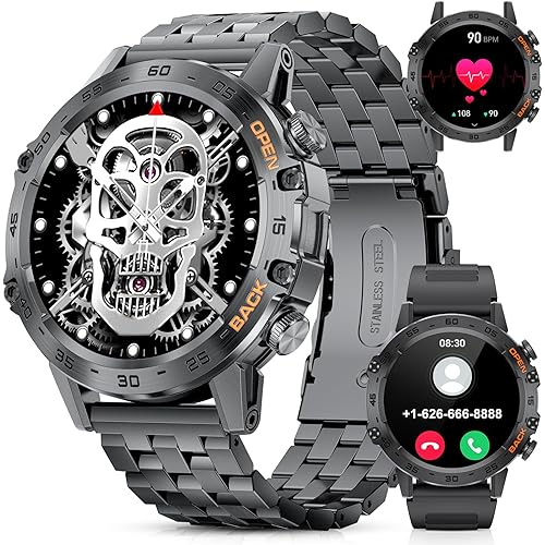 Military Smart Watch for Men(Answer/Dial Calls),1.39''HD Touchscreen,100 Sports Modes, 5ATM Waterproof Fitness Watch,with Blood Pressure/Heart Rate/SpO2 for Android/iOS Military Smart Watch Black