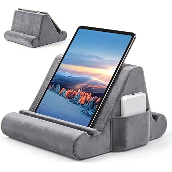 Tablet Cushion Stand Soft Cushion for Lap Tablet Holder for Bed with 3 Viewing Angles Pocket Stylus Holder Compatible with iPad Pro 13 10.5 Air Mini Galaxy Tab