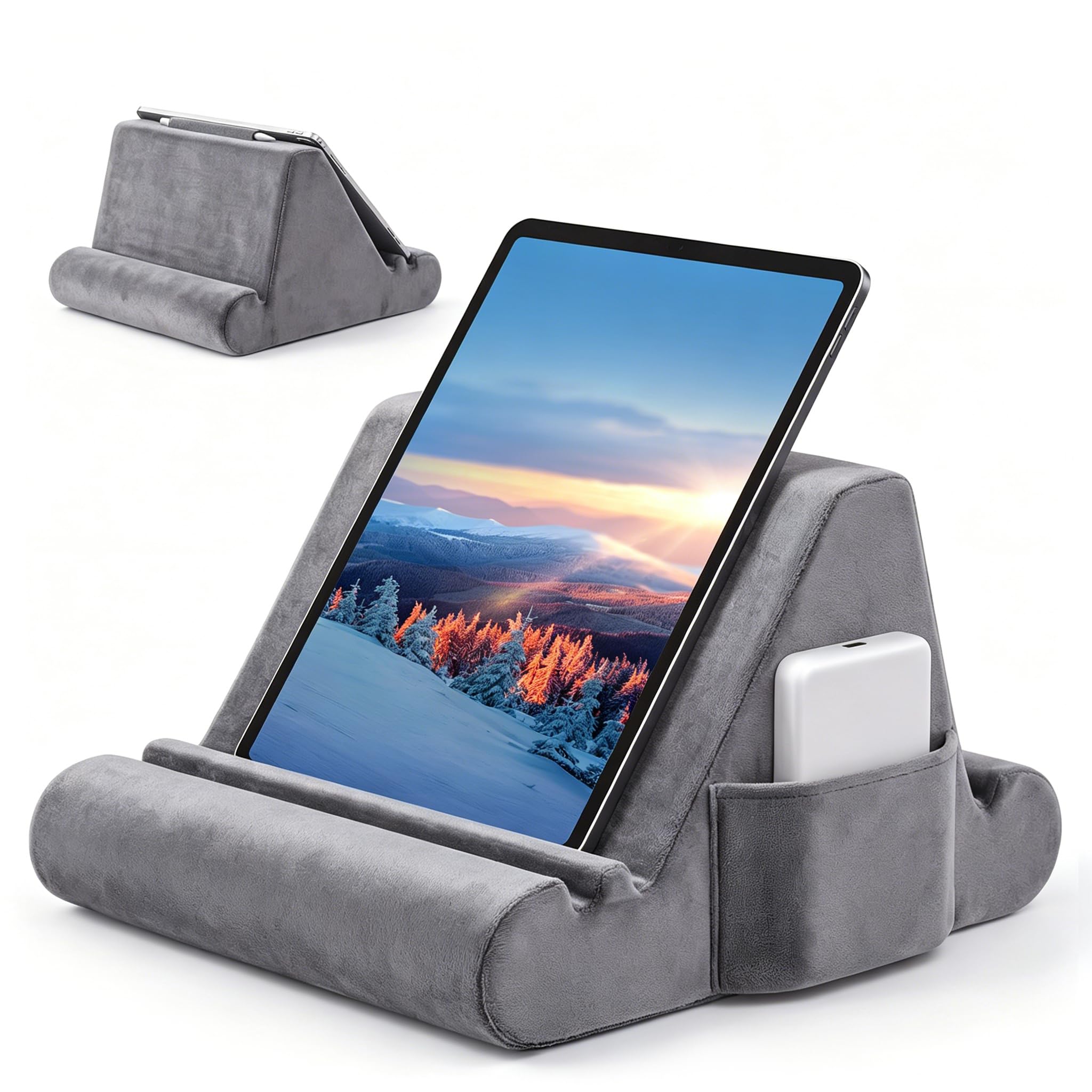 Support tablette en forme de coussin, coussin doux pour les genoux, support tablette pour le lit avec 3 angles de vue, poche, support pour stylet, compatible avec iPad Pro 13, 10.5, Air, Mini