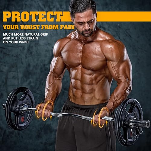 Miniatura 5 de Barra de rizo EZ olímpica de 47 pulgadas para platos de 2 pulgadas, barra Ez para levantamiento de pesas, bíceps, empujes de cadera, sentadillas,