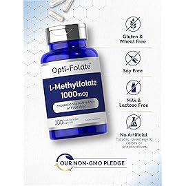 Carlyle L Methylfolate 1000mcg | 200 Capsules | Value Size | Optimized and Activated | Non-GMO, Gluten Free | Methyl Folate, 5-MTHF | by Opti-Folate
