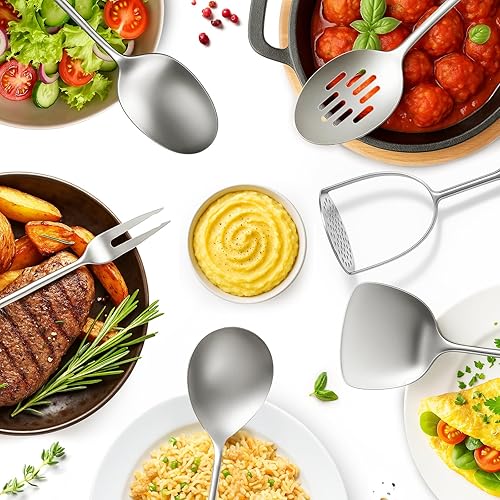 Miniatura 43 de Newness - Servidor de espagueti, [a prueba de óxido, formación integral, duradero] Tenedor para pasta de acero inoxidable 304 con mango ergonómico