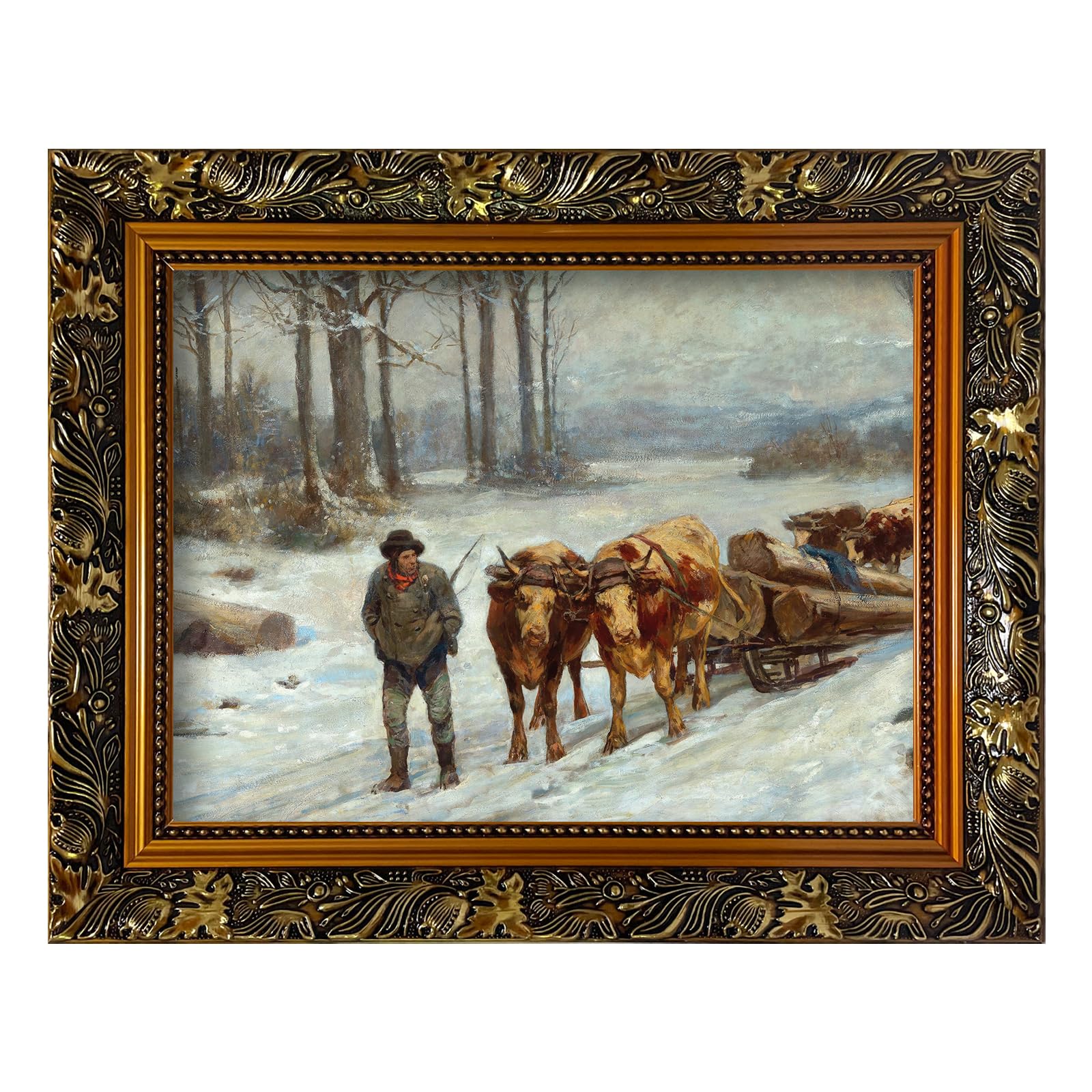 Akfado Vintage Gold Frame for 16x20 Canvas Paintings, 2.36” Wide Victorian Ornate Art Frame for Antique Portraits Countryside Season Landscape Art Show Exhibition (No Front Cover & Backboard)