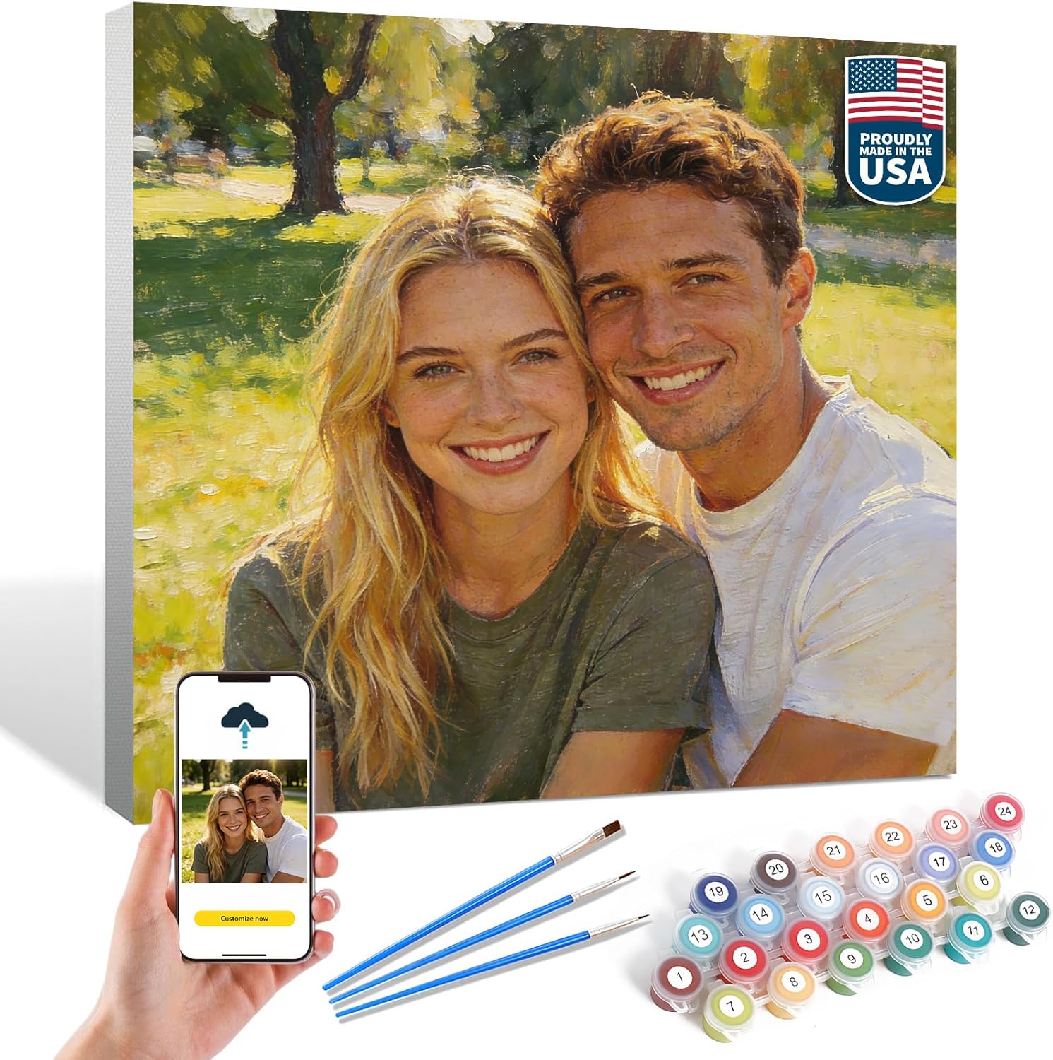 Shamankadi Custom Paint by Numbers Kit for Adults – Personalized Photo Canvas Oil Painting, DIY Acrylic Paint by Number for Beginners, Custom Gift for Couples, Family, Pets, Home Decor(24" x 32")