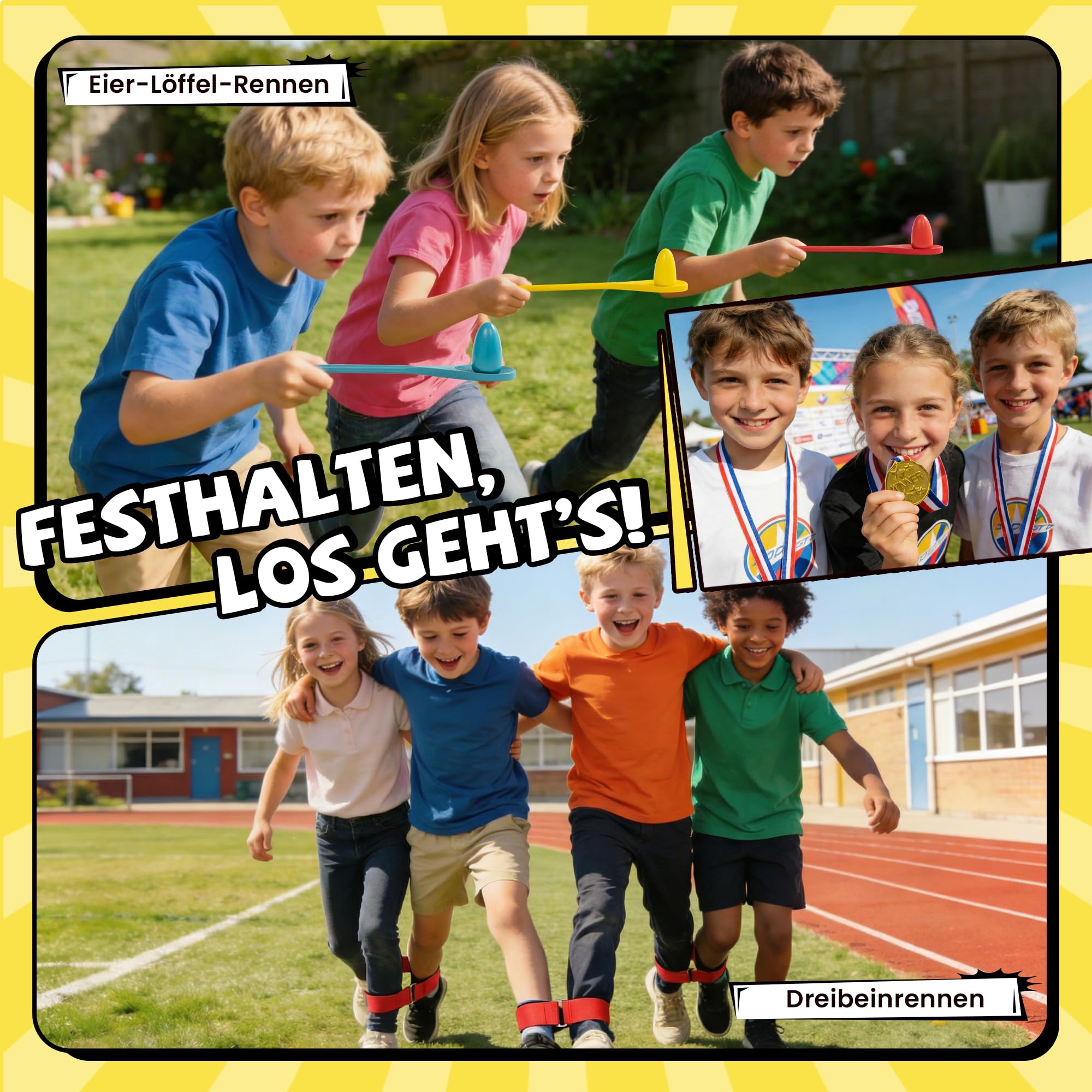 ROPODA Outdoor Spiele für Kinder, 57-teiliges Gartenspielzeug Kinder Erwachsene, Outdoor Spielzeug, Kunststoffkegel, Sitzsäcke, Ringwurfspiel, Eierlauf-Set, Sackhüpfen Säcke, 3Bein Rennen