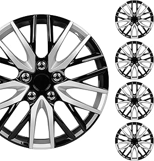 BDK (4-Pack Premium Black/Silver Hubcaps 16" Wheel Rim Cover Hub Caps Two-Tone Style Replacement Snap On Car Truck SUV - 16 Inch Set