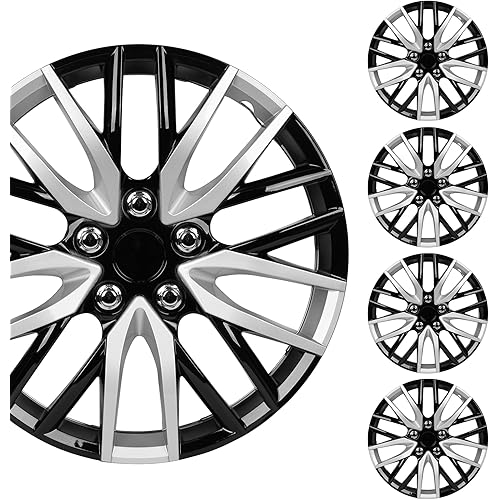 BDK (4-Pack Premium Black/Silver Hubcaps 16" Wheel Rim Cover Hub Caps Two-Tone Style Replacement Snap On Car Truck SUV - 16 Inch Set