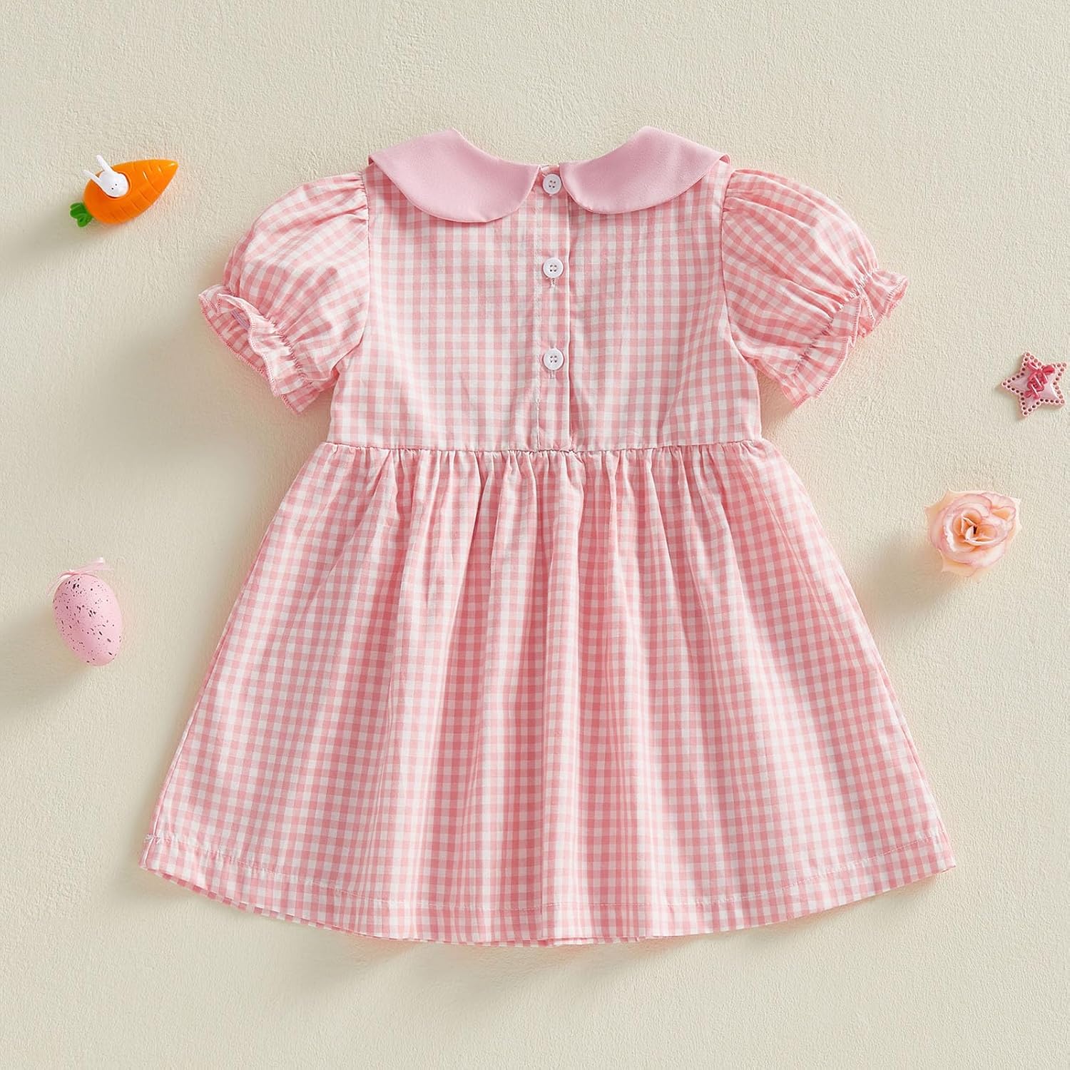 MoZiKQin Toddler Little Baby Girl Easter Outfit Bunny Embroidery Dress Short Sleeve Smocked Easter Dresses for Girls - Image 7