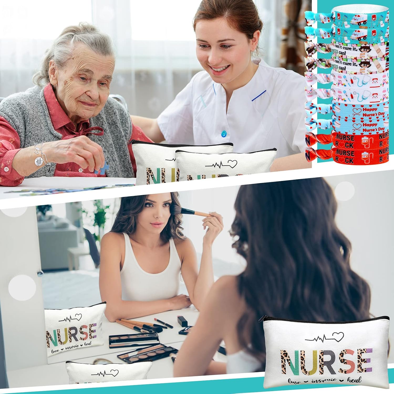 Pajean 38 Pcs Cna Week Gifts 2026 Bulk for Certified Nursing Assistant, Appreciation Gifts Set for Women Include Nurse Makeup Bags, Retractable Badge Reels, Hair Ties, Bracelets for Cna Emt Graduation