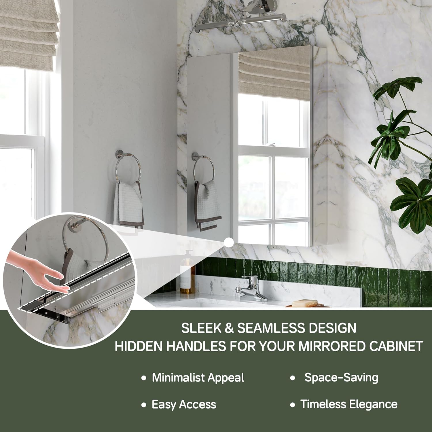 24"x30" Modern Medicine Cabinet with Blum Soft-Close Hinge, Surface or Recessed Bathroom Medicine Cabinet with Adjustable Shelves, Aluminum Alloy Frame with Mirror Side Panels, Reverse Installation