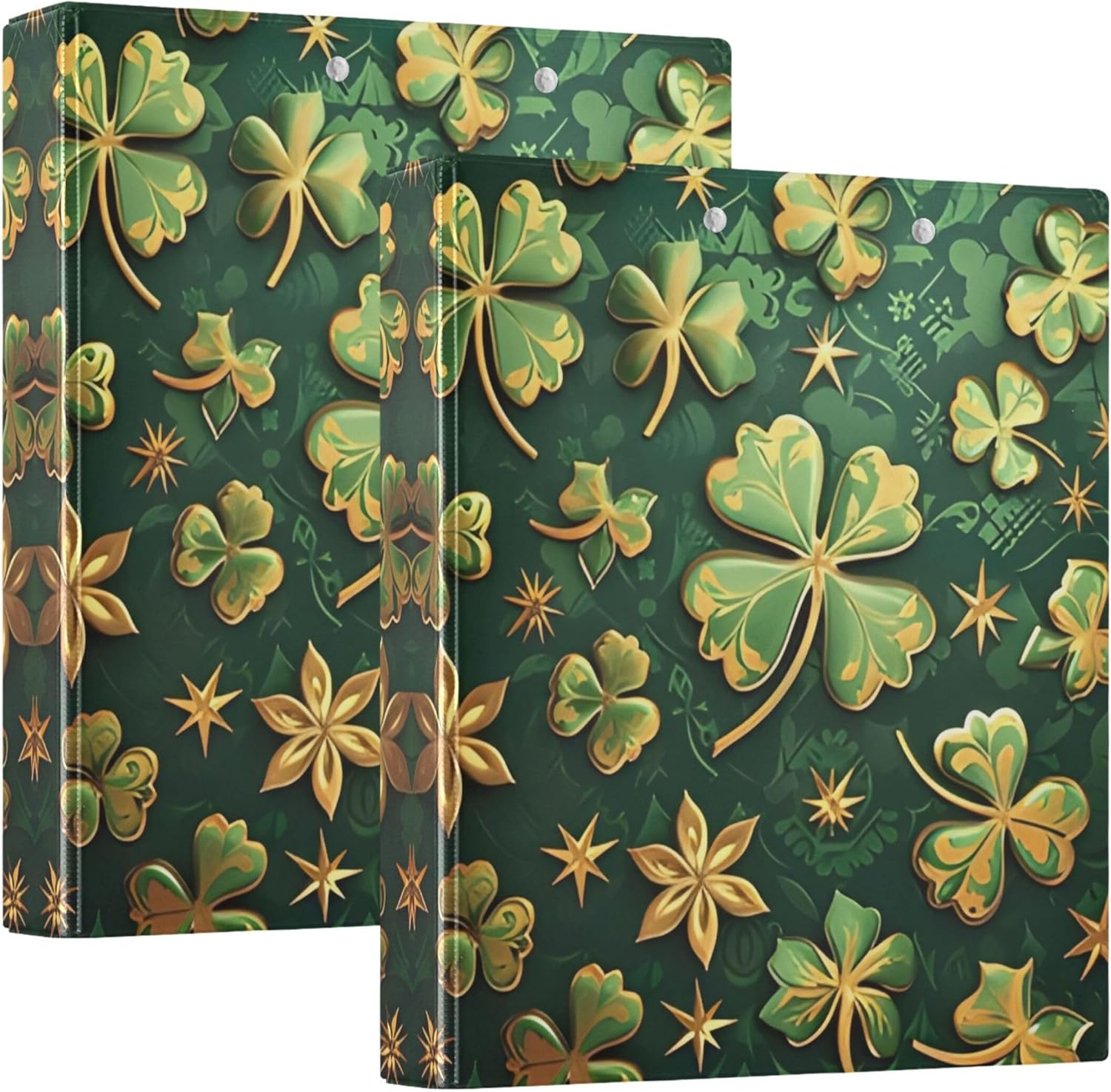 St. Patrick's Day Colorful Clover 3 Ring Binders, 1.5” Round Ring Binders with Clipboard - Letter Size, 3 Interior PVC Clear Pockets & Anti-Slip Clip for Office School Supplies, 2PCS
