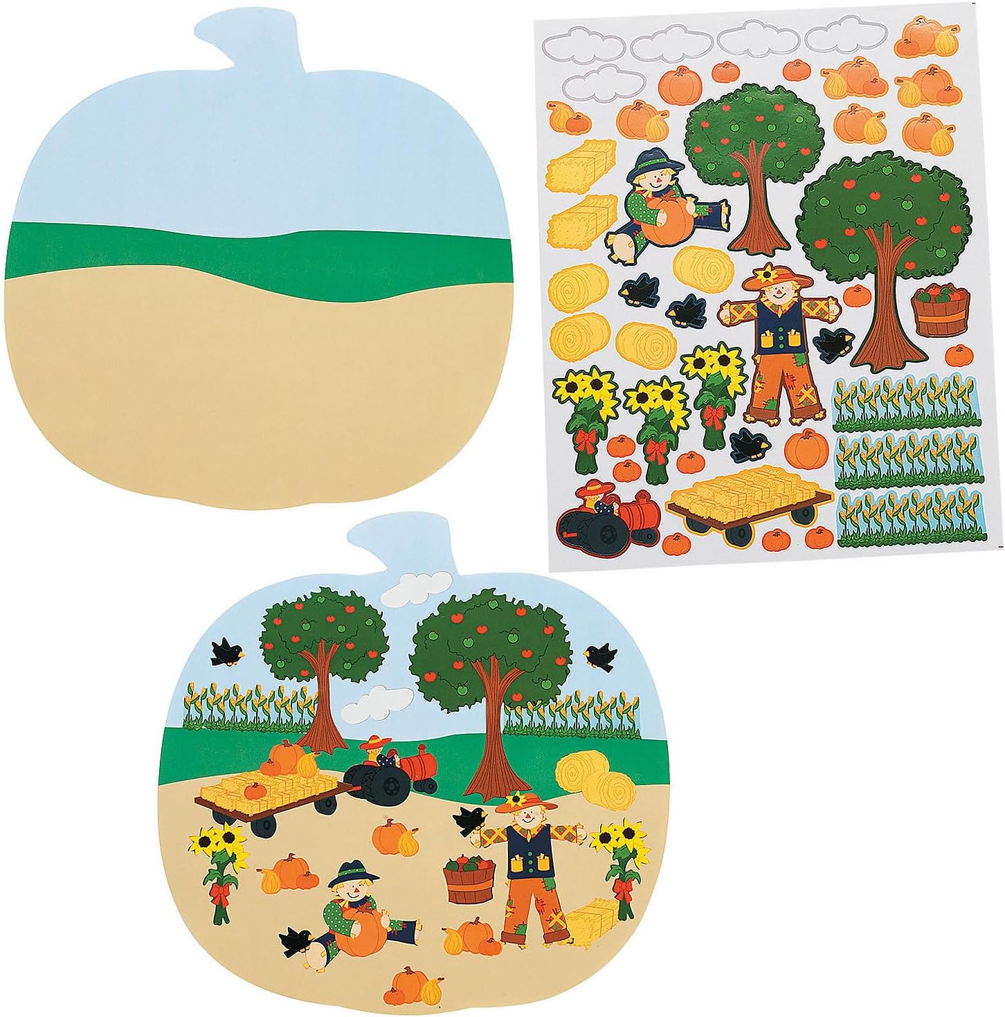 Fun Express Pumpkin Patch-Shaped Sticker Scenes Bulk 72 Pc