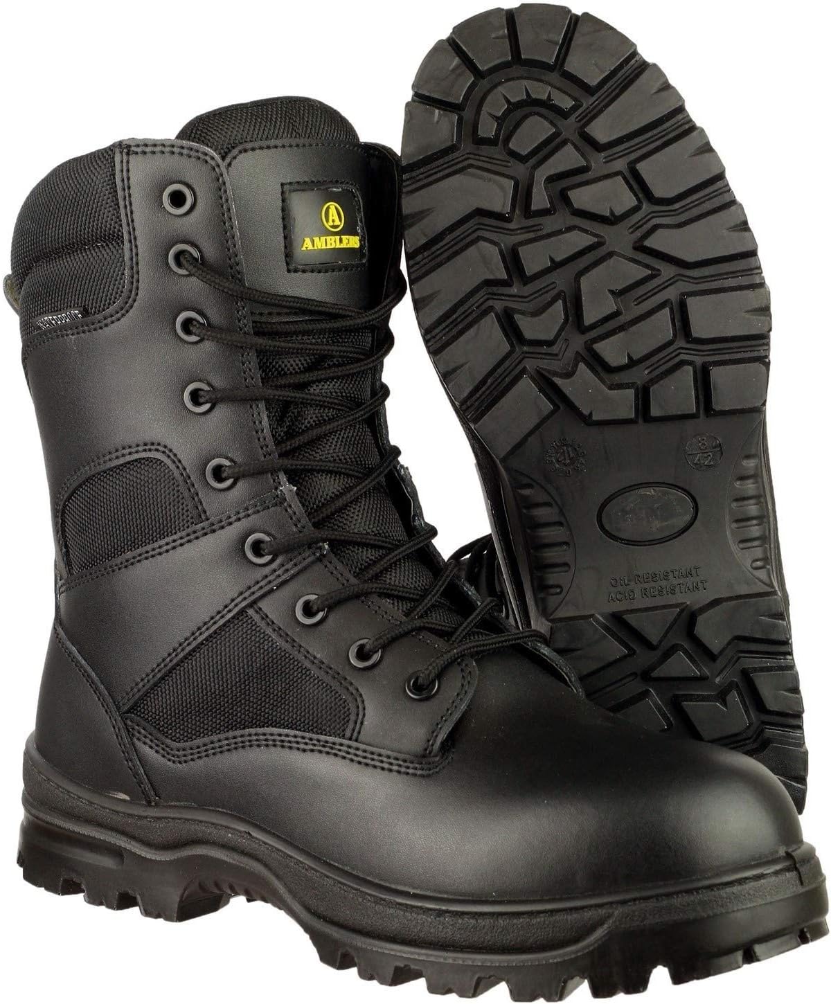 Amblers Safety Mens Amblers Mens Combat WP Leather Waterproof Safety Boots Black Black Leather UK Size 11 (EU 46, US 12)