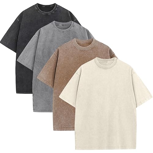 KEEPSHOWING Mens Oversized T Shirts Acid Wash Loose Fit Vintage Washed Tee Shirt Short Sleeve Streetwear Casual T-Shirts