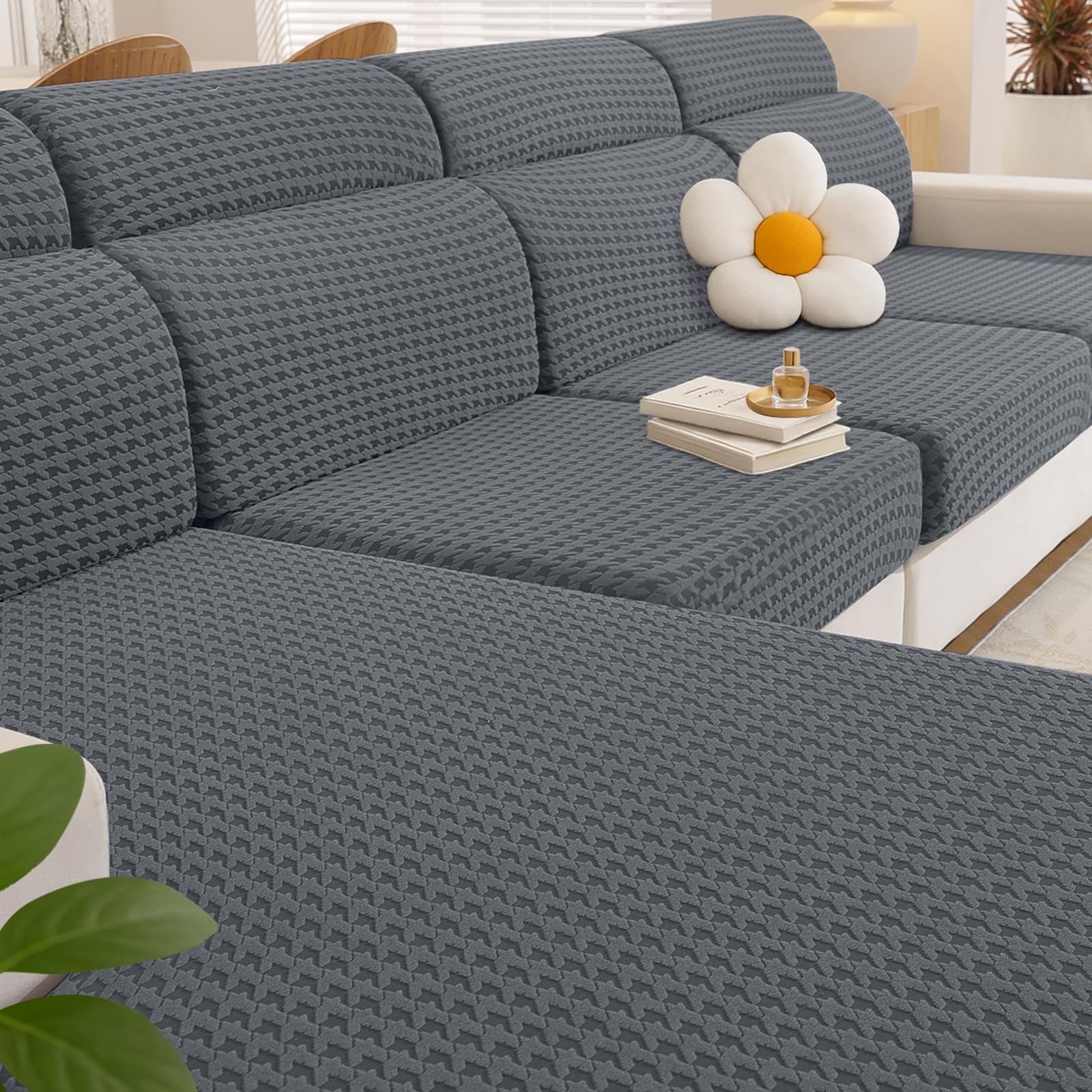 YSTELLAA Funda Asiento Sofa, Funda Cojin Sofa Ajustable, Impermeable Funda Sofa Cojin Separado, Fundas De Cojín Elástico, Fundas De Asientos Sofá (1 Asiento*3+Chaise Longue, Gris Claro)