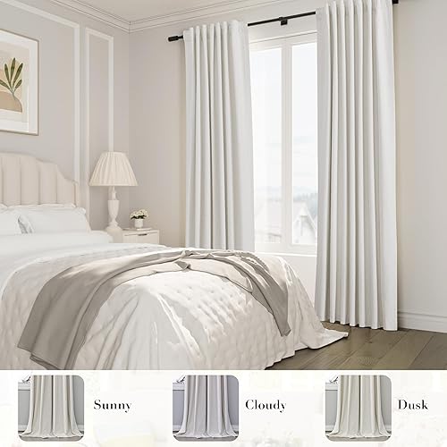Miniatura 6 de Joywell Cortinas 100% opacas de lino crema de 84 pulgadas de largo, bolsillo para barrapestaña trasera, cinturón de ganchoanillos de clip, cortinas
