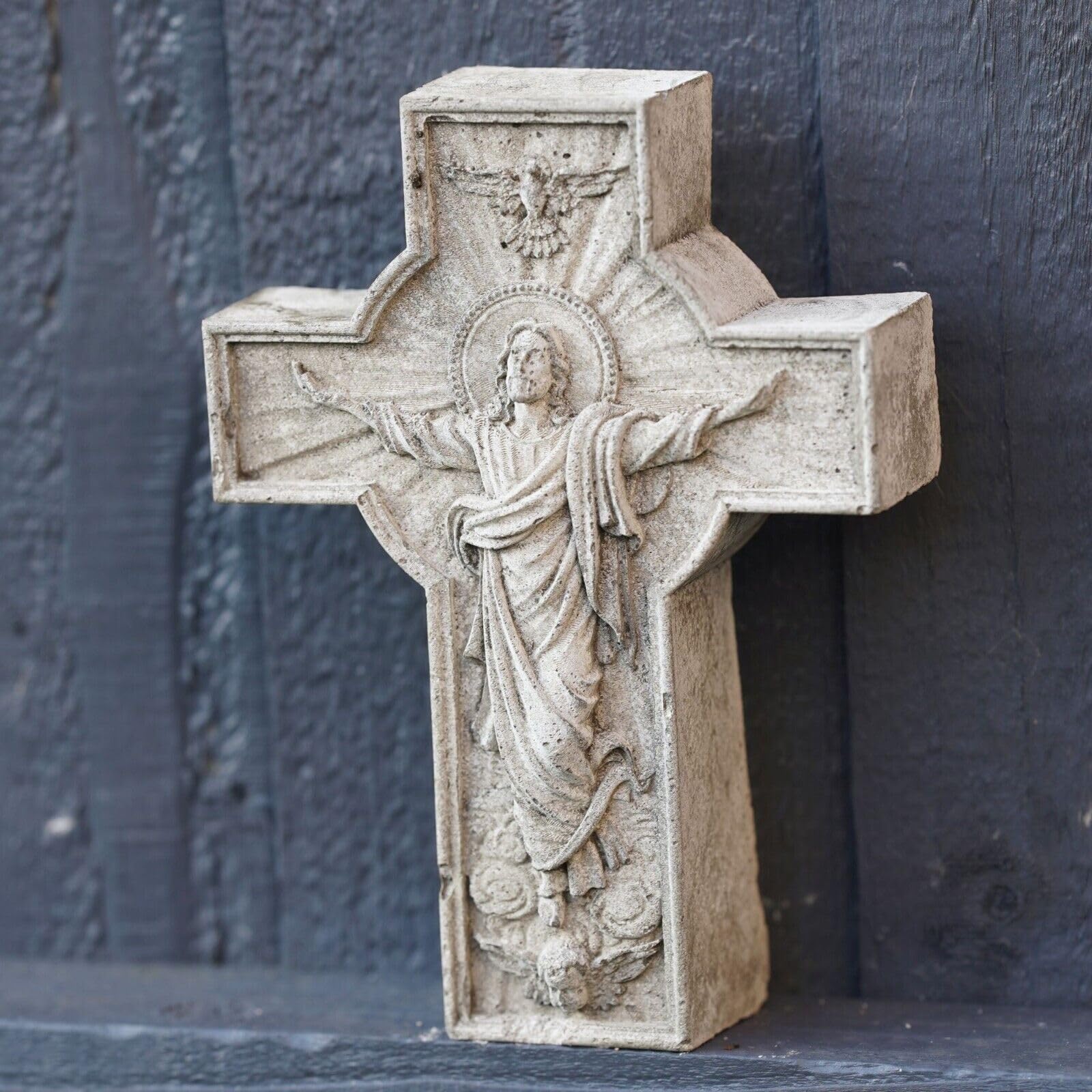 Jesus on the Cross Stone Hanging Plaque | Christian Statue Religious Garden Decoration Outdoor Ornament British Handmade Sculpture